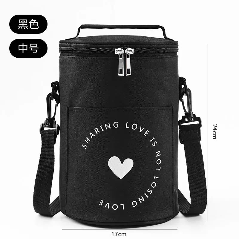 Große runde Thermische Lunchtasche Verdickte Aluminiumfolie Isolierte Bento-Tasche mit Reisbehälter Wärmetasche Mahlzeitenbeutel Oxford T...
