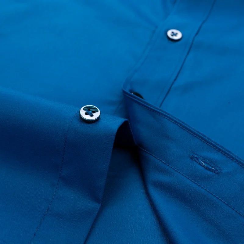 Chemise de Travail Blanche Homme en Fibre de Bambou Bleue 8XL Manches Longues Bureau Affaires Anti-rides Infroissable Décontractée