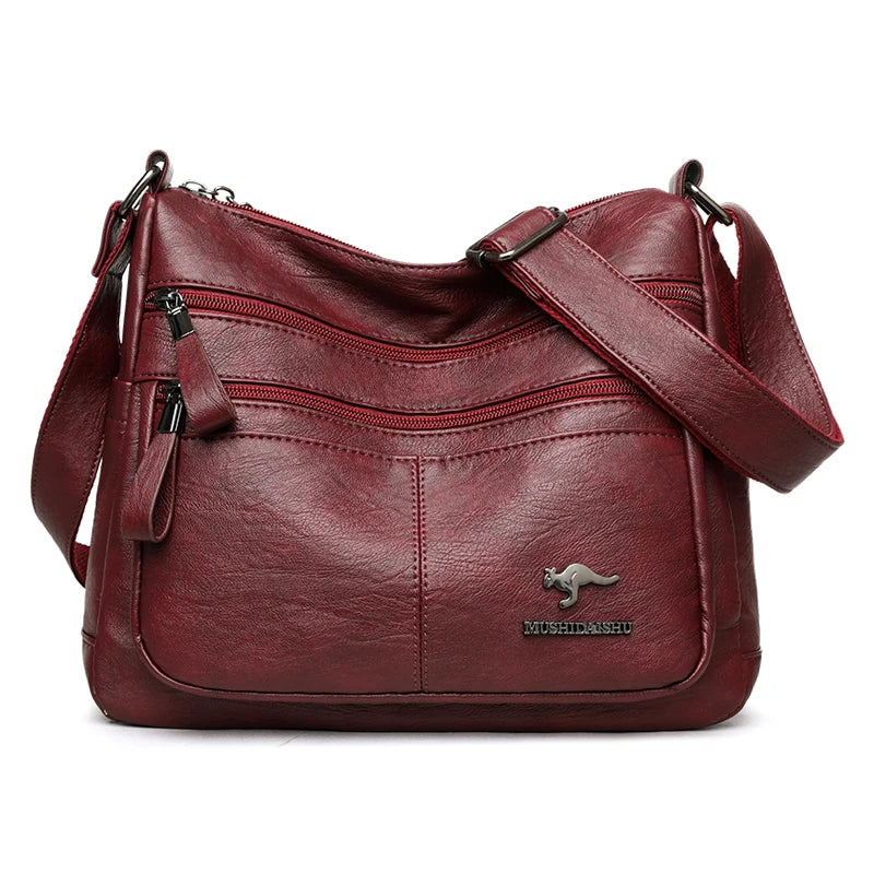 Sacs bandoulière en cuir souple Kangaroo pour femmes Sacs à bandoulière vintage multi-poches Designer Sacs messager décontractés pour dames Sac à main