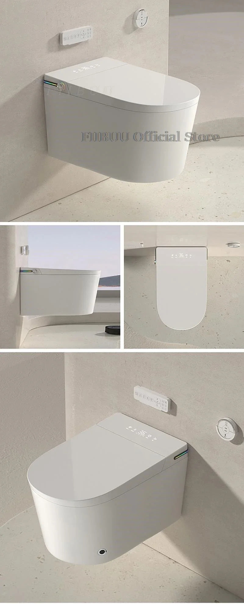 Intelligentes Dusch-WC zur Wandmontage, Smart-WC für das Badezimmer, spülkastenlos, automatisches Öffnen/Schließen, beheizter Sitz, elektrisch, länglich, wandhängend