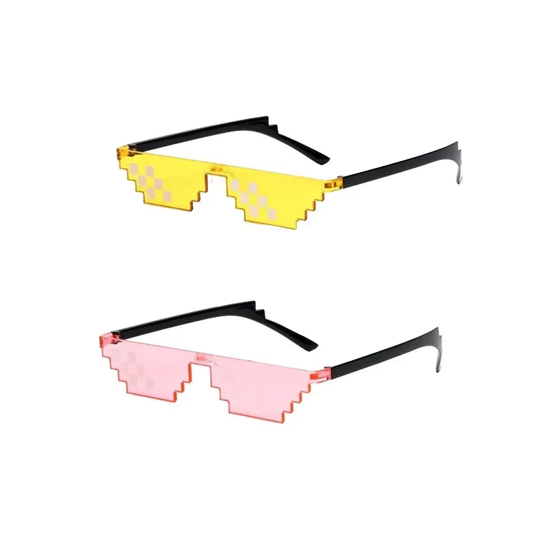 2Pcs Mosaic Sunglasses Cool Party Vintage Shades Eyewear For Men Pixelated Sunglasses Funny Women Glasses