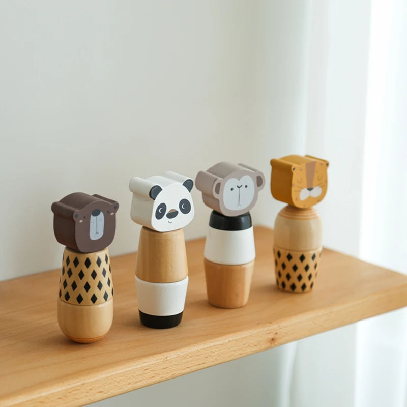 Baby Wooden Montessori Toy Develop Kid Hand-on Ability Toy Hand Bell Toy Children Animal Puzzle Classic Educational Toy Kid Gift