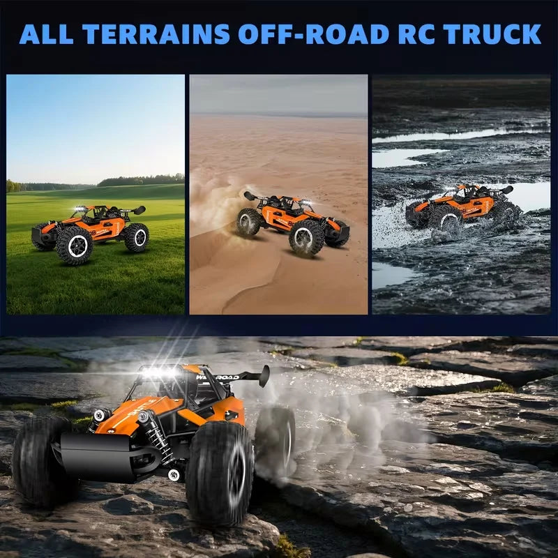 DK087 Voiture RC Tout-terrain 20KM/H 2WD Télécommandée 1:16 Coque Métal Phares LED Voiture Jouet RC pour Cadeaux