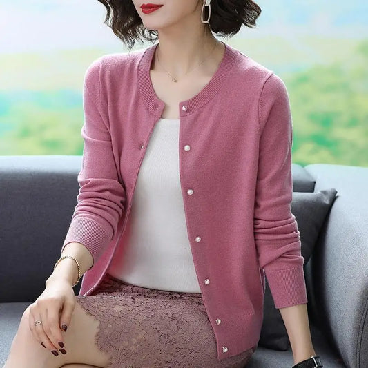 Frühling Herbst Schlanke Strickjacke Frauen Freizeit Koreanische Pullover Mäntel Rundhals-Strickwaren Weste Basic Einreihige Strickwaren Oberteile