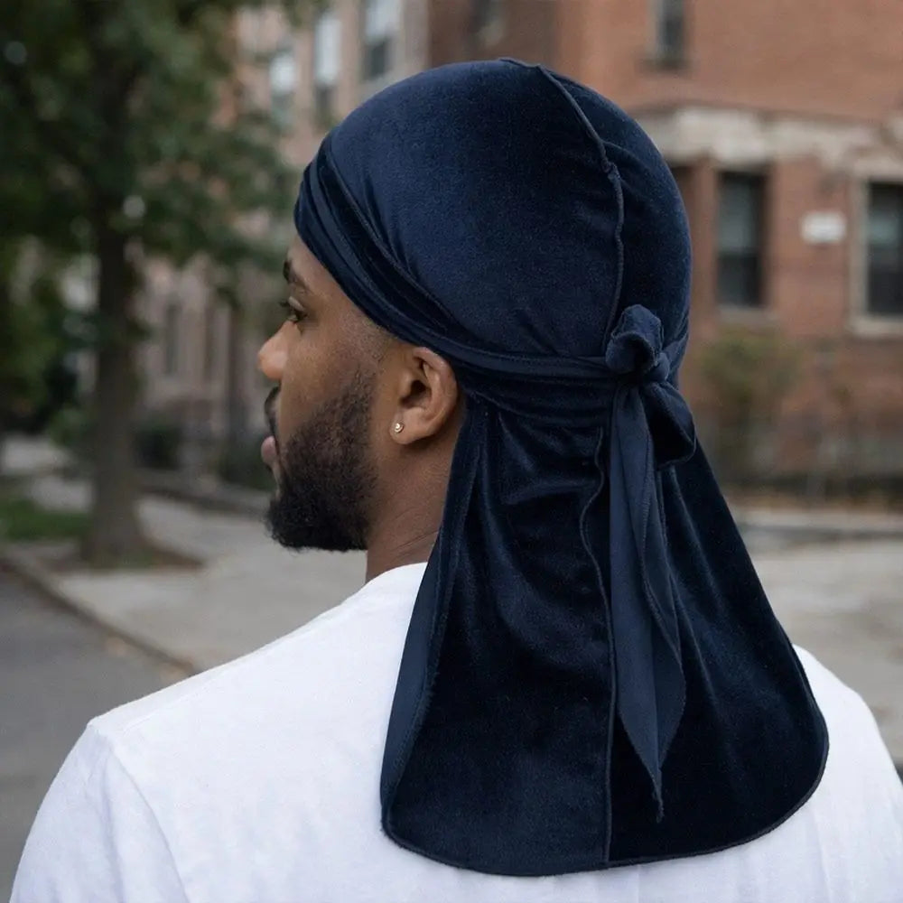 Nouveaux Durags en Velours Casquettes Longue Queue Chapeau Turban Respirant Bandeau Élastique Réglable Accessoires pour Cheveux