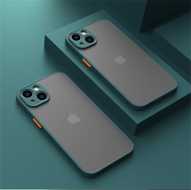 Shockproof Armor Matte Case For iPhone 14 13 12 11 Pro Max XR XS X 6 7 8 Plus SE Mini Silicone Bumper Clear Hard PC Cover Capa