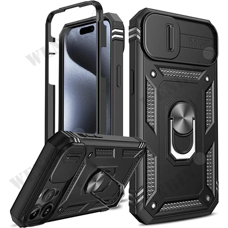 Étui robuste avec support rotatif à 360° pour iPhone 17, 16, 16e, 15, 14, 13, 12, 11 Pro Max Plus Mini, XS, XR, 8 Plus, 8, 7 SE