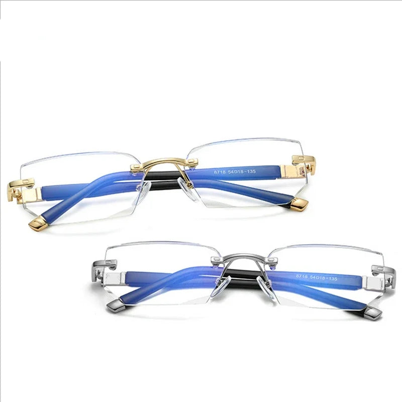 Herren quadratische Lesebrille Business HD-Gläser Randlose Brille Damen Trendige Presbyopie Korrektionsbrille +1.0 bis +4.0