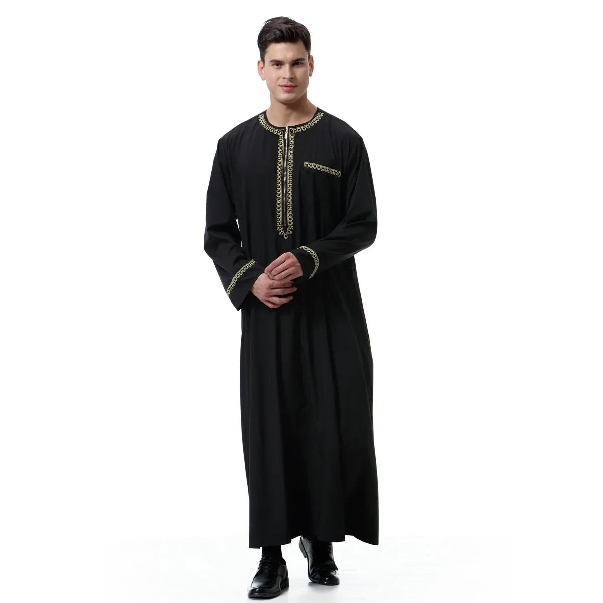 Jubba Thobe Homme Musulman Imprimé Fermeture Éclair Kimono Longue Robe Saoudienne Islamique Musulman Vêtements Abaya Caftan Islam Dubaï Robe Arabe