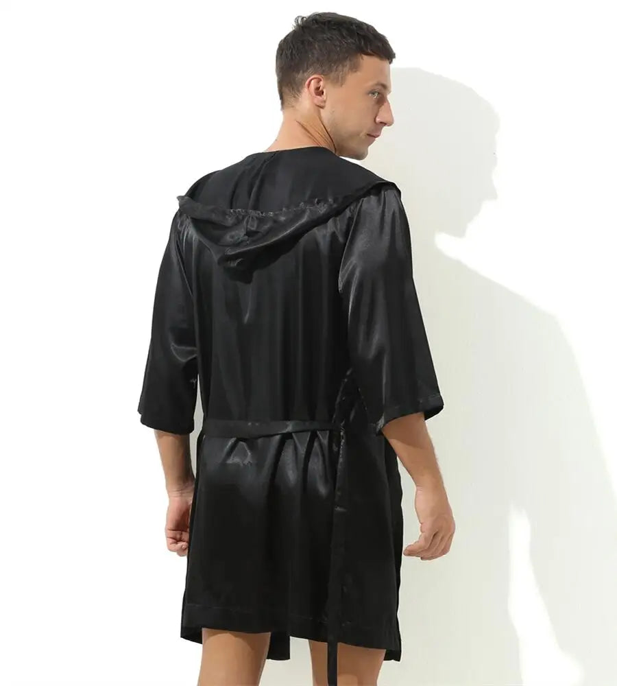 Sexy Nachtwäsche Herren Bademäntel Weich Seidig Kurzarm-Nachthemd Herren Hauskleidung Morgenmantel Herren Schlafanzug (Ohne Shorts)
