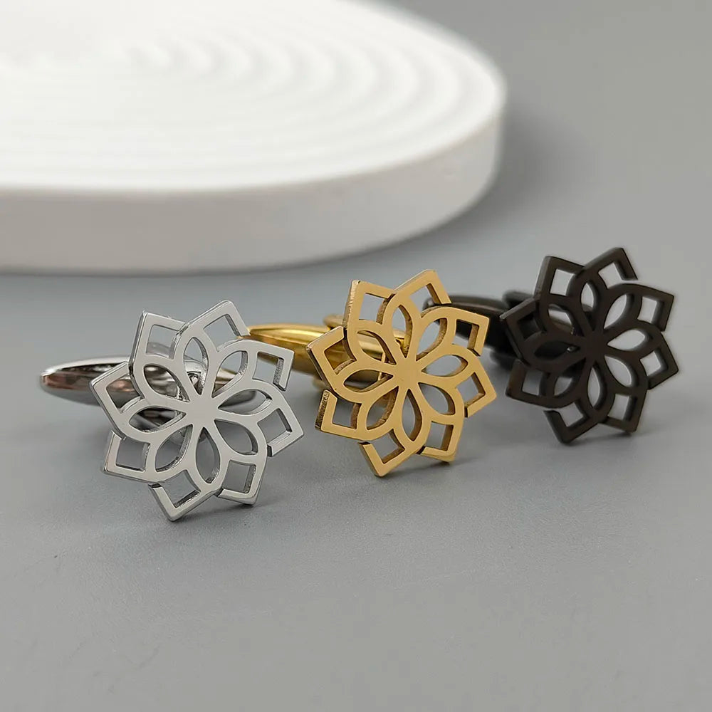 Punk-Stil Blume des Lebens Edelstahl Vergoldet 18K Manschettenknöpfe, französische Hemdknöpfe, hochwertige wasserdichte Schmuckstücke