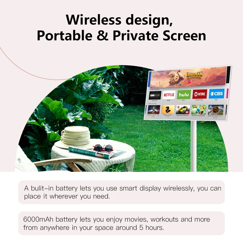 Android Tablet Smart Television in Cell Touch 21,5 Zoll LCD-Bildschirm Beweglicher kabelloser rollbarer Smart TV mit 5 Stunden Akkulaufzeit