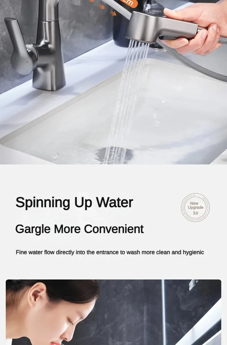 Pull Out Lift Kitchen Faucet 360° Rotatable Bathroom Basin Faucet Stainless Steel Kitchen Sink Faucet with Pull Out Sprayer