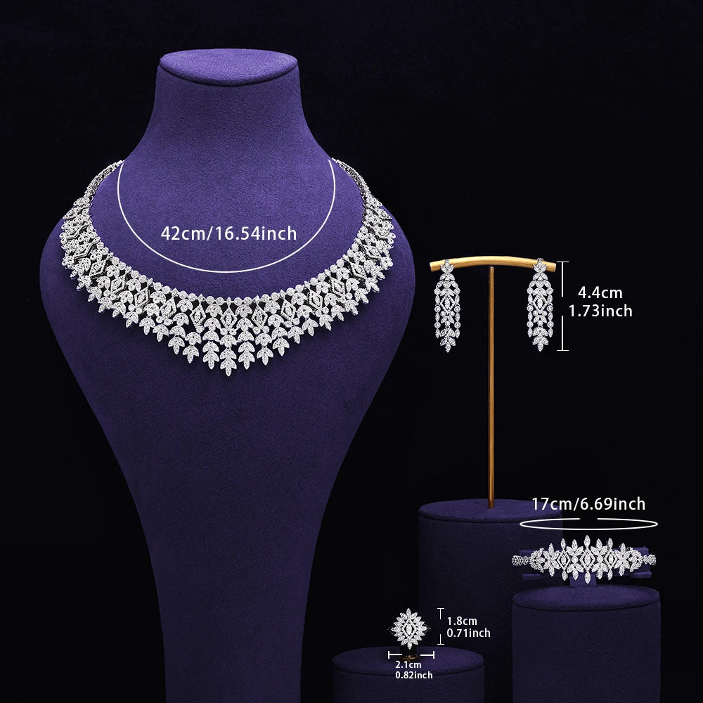 Luxuriöses Braut-4-teiliges Halsketten-Set für Damen Dubai Saudi Party Zirkonia Hochzeitsschmuck Sets Schmuckzubehör