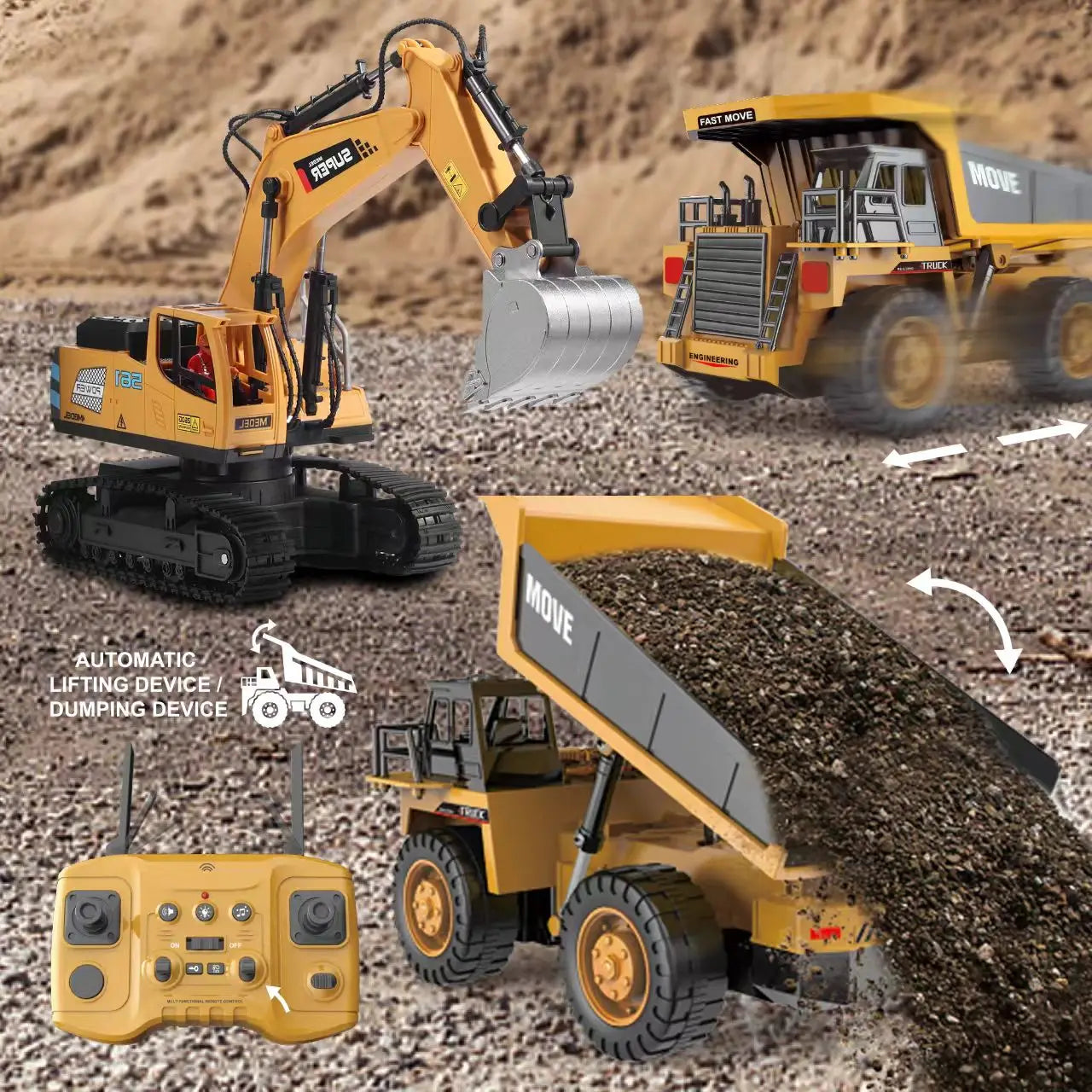 ZWN 1/16 1/20 Ferngesteuerter Bagger Kipper RC Modellauto Spielzeug Professionelles Legierungs-Simulations-Baufahrzeug für Kinder