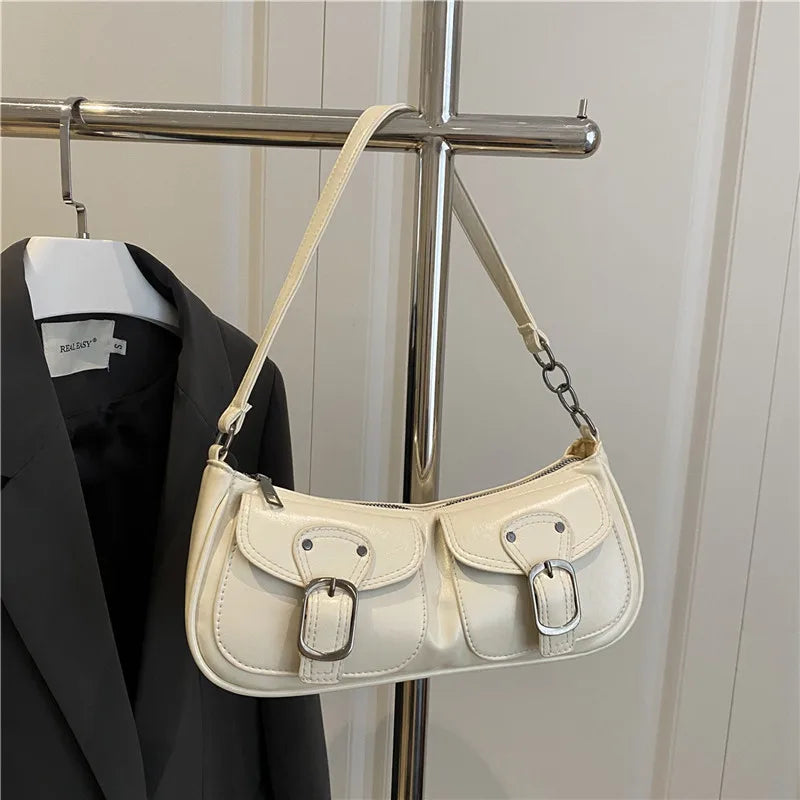 Fashion PU-Leder Damen Umhängetasche Kleine Doppel-Taschen Design Damen Achseltaschen Y2k Vintage Weibliche Handtaschen Clutch Geldbörse