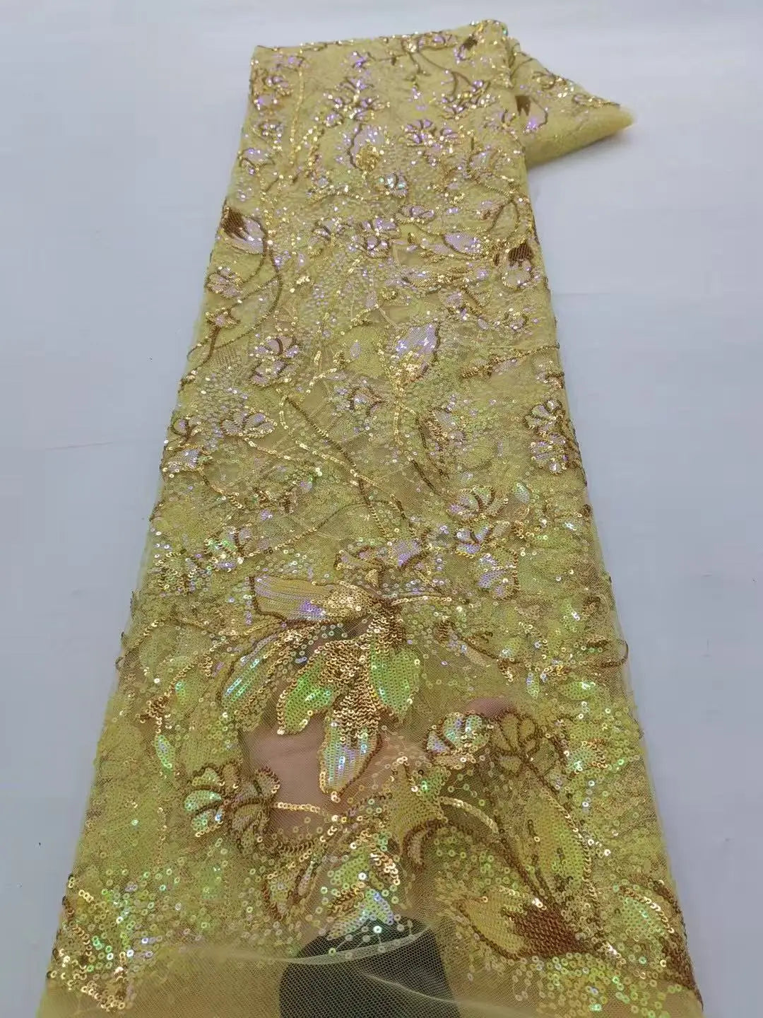 2025 Nigerian Lace Fabric Embroidery African Tulle Fashion Luxury Sequins Wedding Fabric for Women Handmade 5 Yards