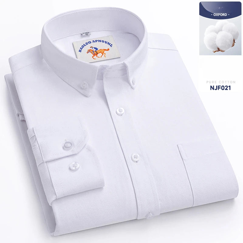 Chemises Oxford à manches longues en 100 % coton pour homme, grandes tailles 8XL, coupe ajustée, unies ou rayées, pour le bureau, couleur blanche, tenues professionnelles