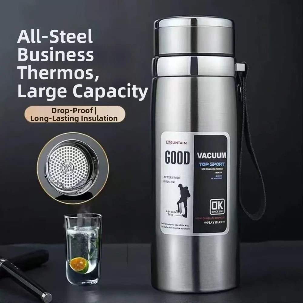 800/1000ml Sport-Thermosflasche, groß Fassungsvermögen, Edelstahl, tragbare Vakuumflasche, auslaufsicher mit Aufhängeband