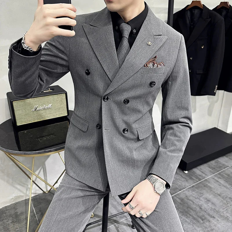 S-7XL (Jacke+Weste+Hose) Mode-Boutique Gitter Anzug Formeller Business Herren Anzug 3-teiliges Set Bräutigam Hochzeitskleid Karierter Anzug Showbühne