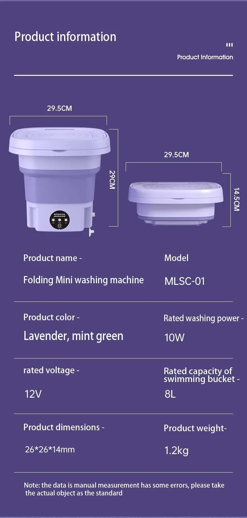 8L Faltbare Waschmaschine mit Schleudertrockner für Wohnungen, Reisen, tragbar, für Socken, Unterwäsche, Slips, Babykleidung