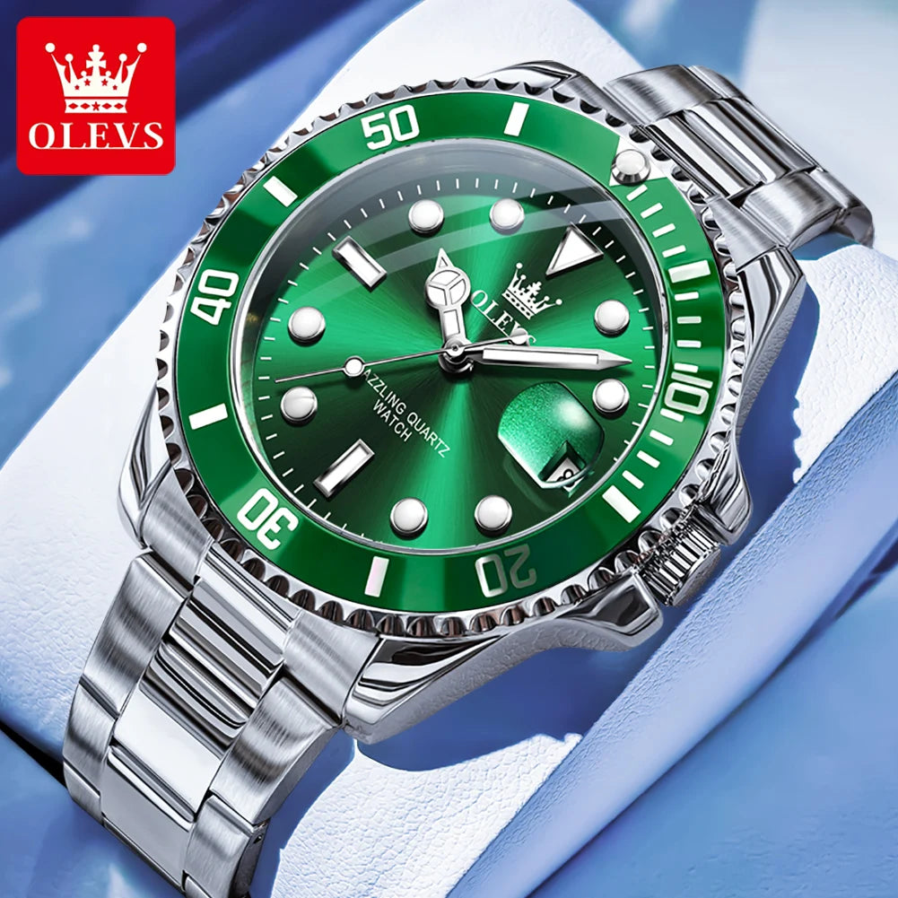 OLEVS 5885 Montre homme Marque originale Étanche Montre à quartz Bracelet en acier inoxydable Date automatique Montres cadeaux pour homme