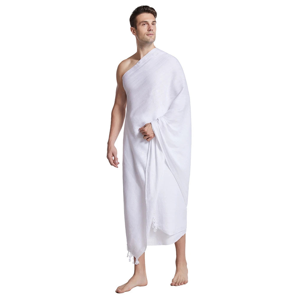 2 Stück Ihram-Pilger-Handtuch für muslimische arabische Mekka Hadsch-Kleidung Männer islamische Ramadan-Gebets-Gottesdienst-Kostüme Schal Jubba Set Thobe
