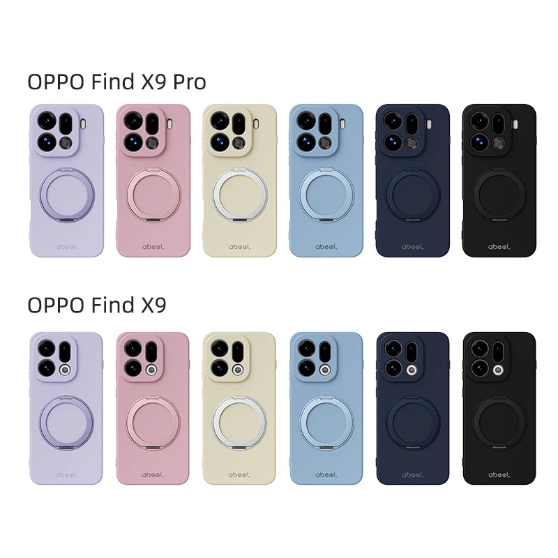 Pour étui OPPO Find X9 Pro en silicone liquide doux au toucher avec support magnétique pour anneau et doublure en fourrure, coque de téléphone portable souple