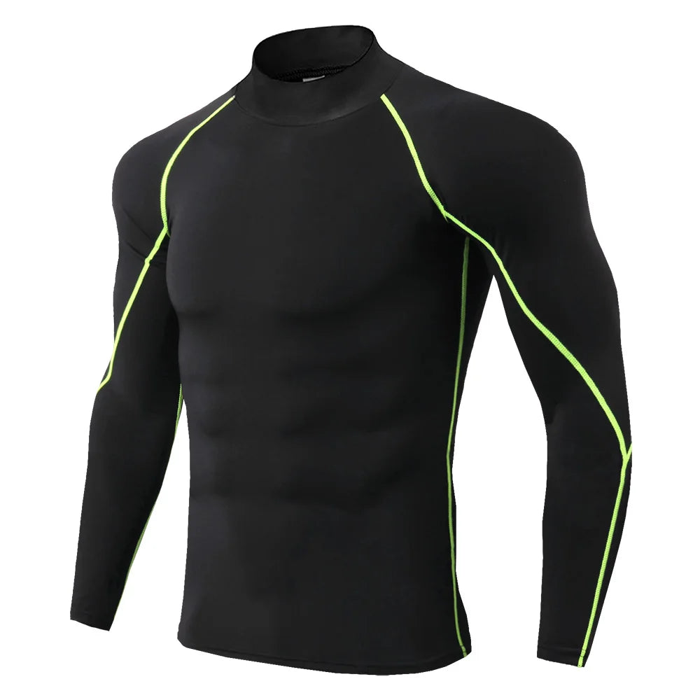 Sport T-Shirt Herren Kompressions Laufshirt Elastisches Langarm Fitness Sport-Top Gym Workout Unterhemd Sportbekleidung