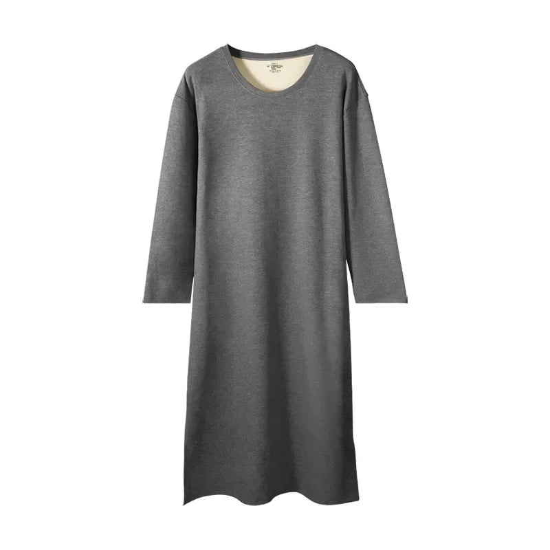 Men's autumn and winter long-sleeved one-piece nightdress knee bathrobe long nightgown integrated loungewear wool silk pajamas
