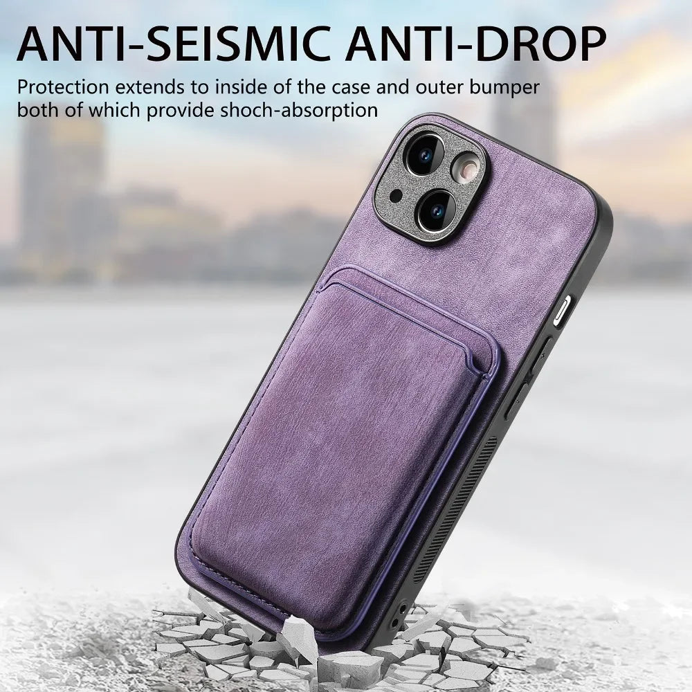 Vintage-Lederhülle mit abnehmbarem magnetischem Kartenhalter für iPhone 17 Air 16e 16 Pro Max 15 14 Plus 13 12 11
