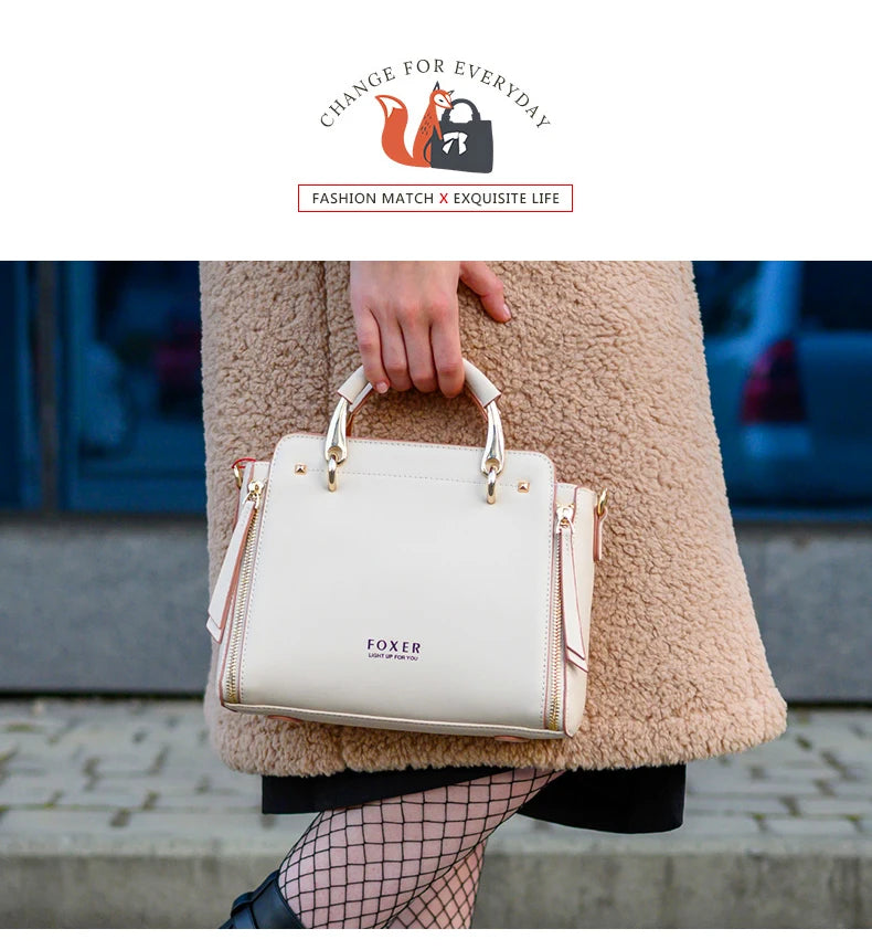 FOXER Spaltleder Damen Umhängetasche Elegante Handtasche 2026 Neue Große Damen Tragetasche Luxuriöse Designer Umhängetasche