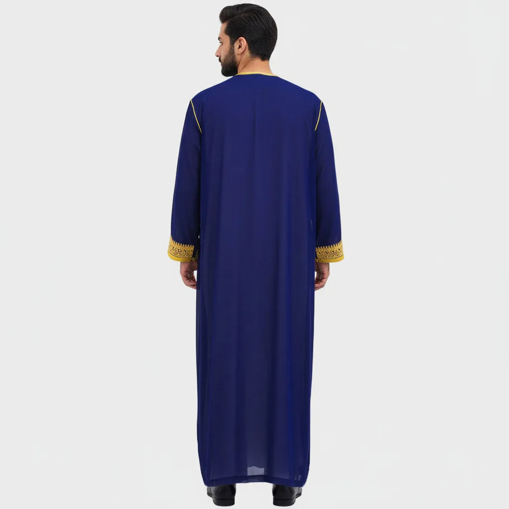 Traditional Arab Men's Robe Thobe Embroidered Dress Middle Eastern Ethnic Jubba Thobes Eid Djellaba Kimono Abaya Thoub Dishdasha