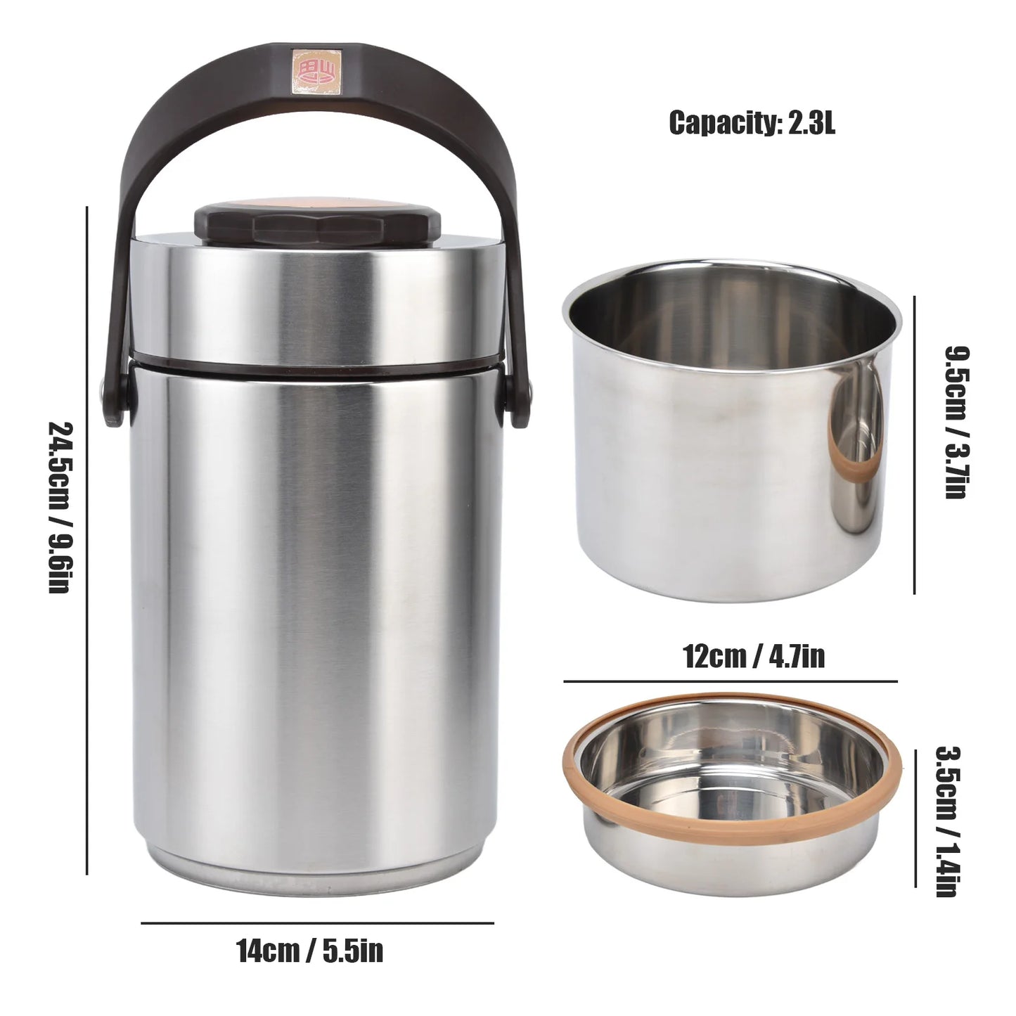 Récipients Isothermes pour Déjeuner 2300 ml, Pot Alimentaire Isotherme en Acier Inoxydable, Boîte à Bento Isotherme Portable pour le Travail et les Voyages
