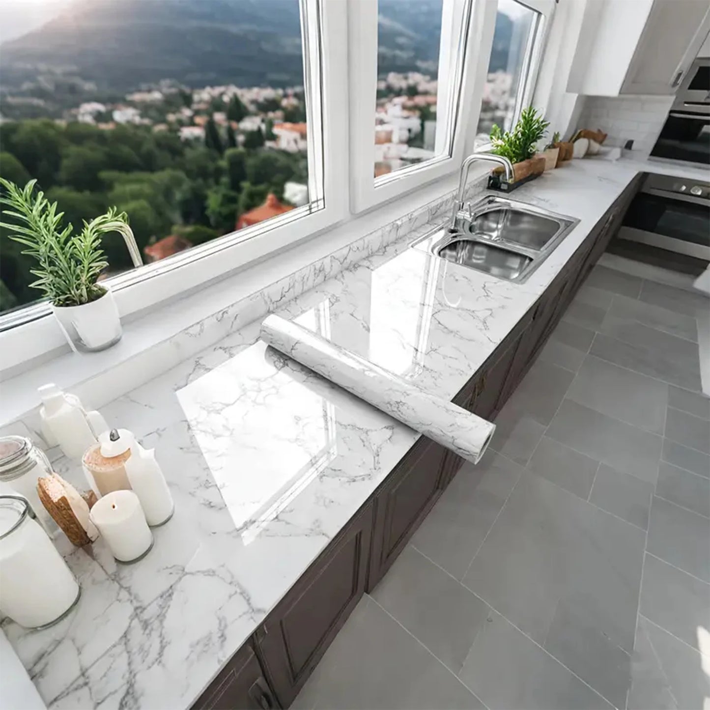 Marmor Selbstklebende Küchenfolie - Wasserdichte Ölbeständige PVC Vinyl Tapete für Arbeitsplatte, Spritzschutz, Fliesen | Leicht Anzubringen & Wieder Ablösbar