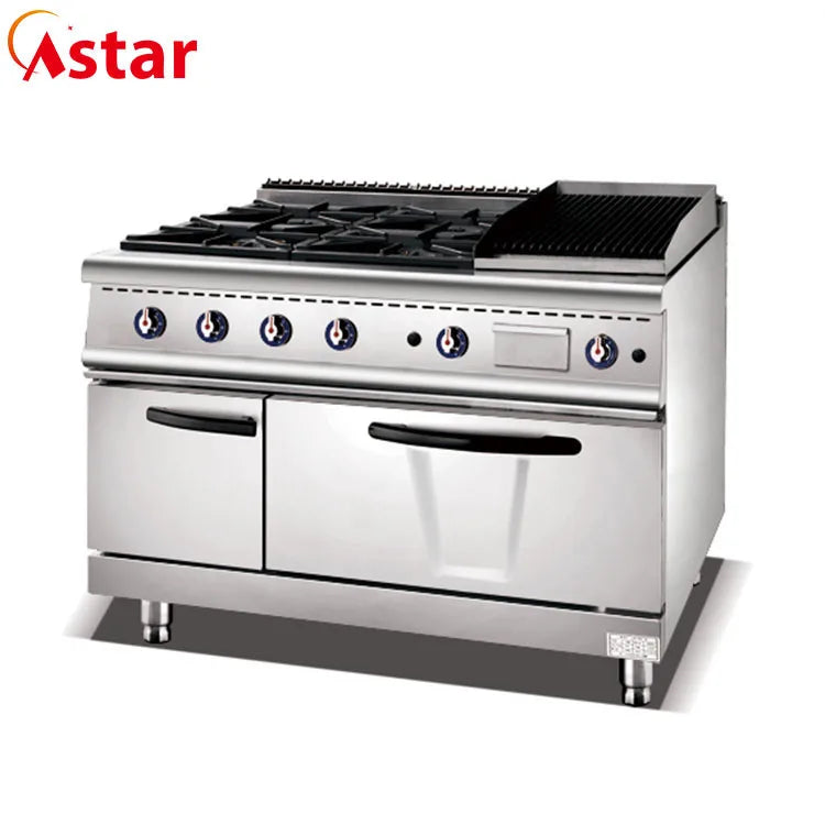 Cuisinière à gaz professionnelle avec four et grill 4 feux avec four