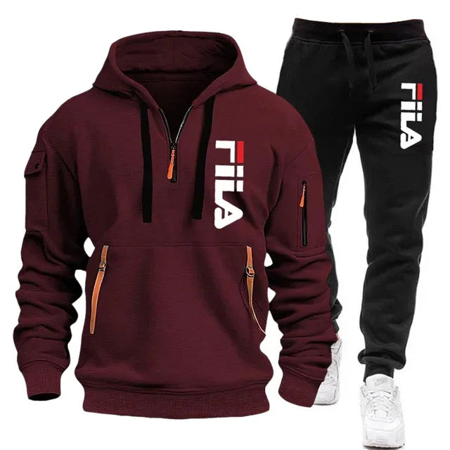 Herbst und Winter heiß begehrtes Herren-Kapuzensweatshirt + Freizeithose, zweiteiliges Outdoor-Set mit mehreren Taschen und Sporthose