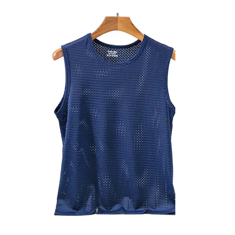Débardeurs en maille de soie glacée pour hommes, séchage rapide, respirant, gilet, musculation, t-shirt sans manches, t-shirts de sport, débardeurs musculation