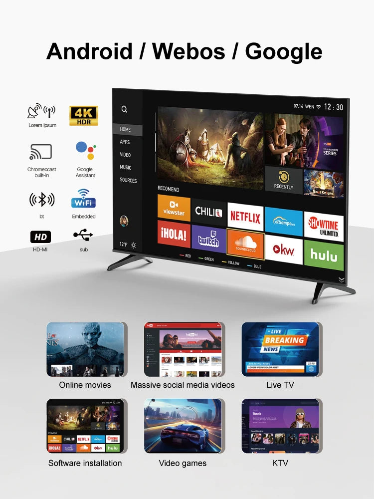 OEM 43/55/65/70 Zoll Android Smart TV - 4K UHD FHD Google TV für Hotelgewerbe, WiFi & HDMI