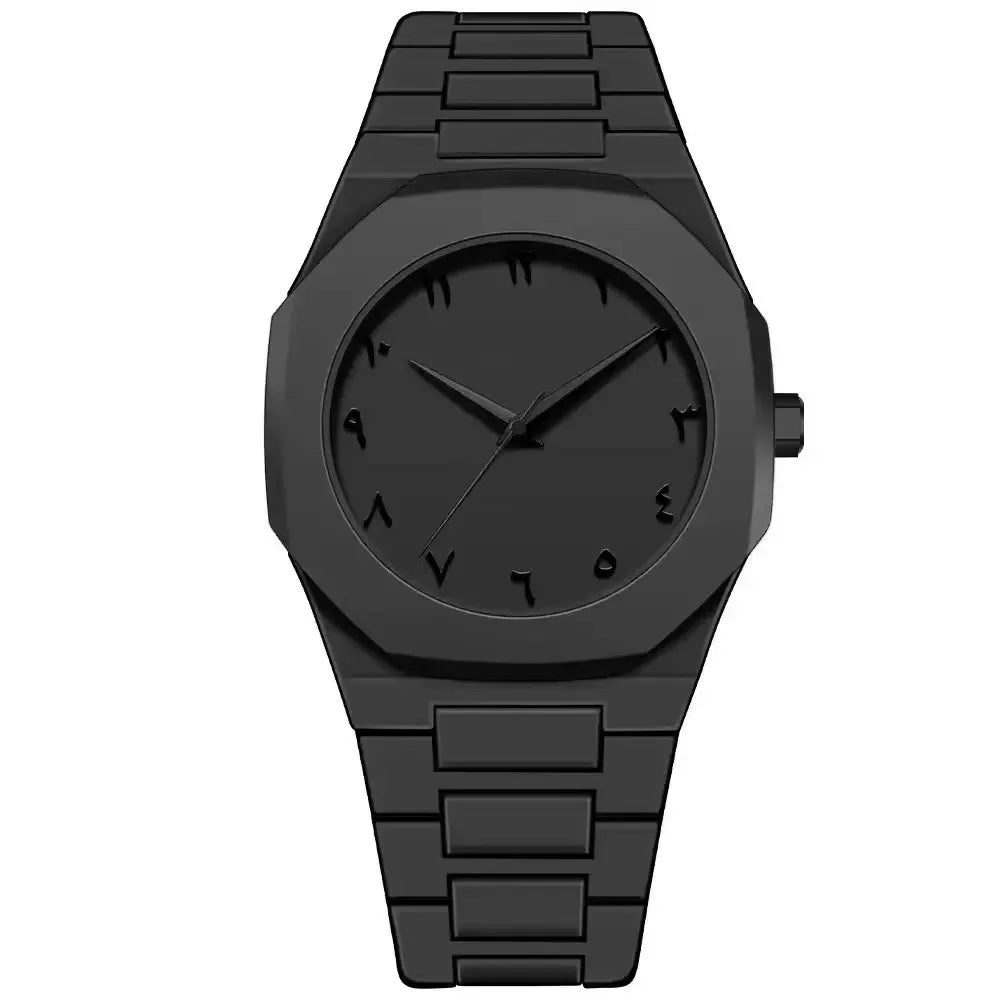 Nouvelle Montre Homme Tendance Simple Noire Montres Quartz Homme Chiffres Arabes Bracelet Casual Goutte d'Huile
