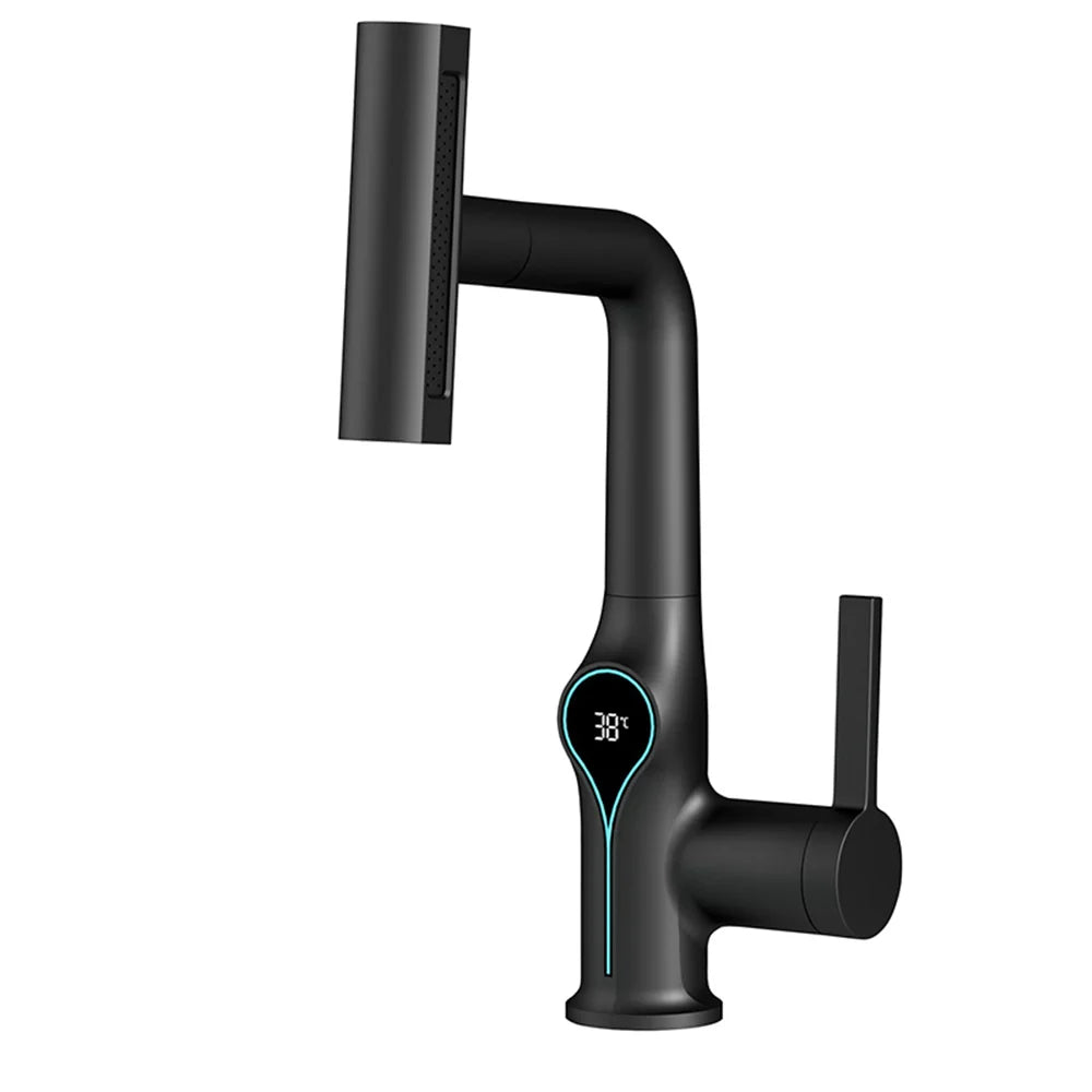 Robinet de lavabo numérique avec affichage de la température Cascade, pulvérisateur à jet relevable haut et bas, mélangeur chaud/froid pour salle de bain