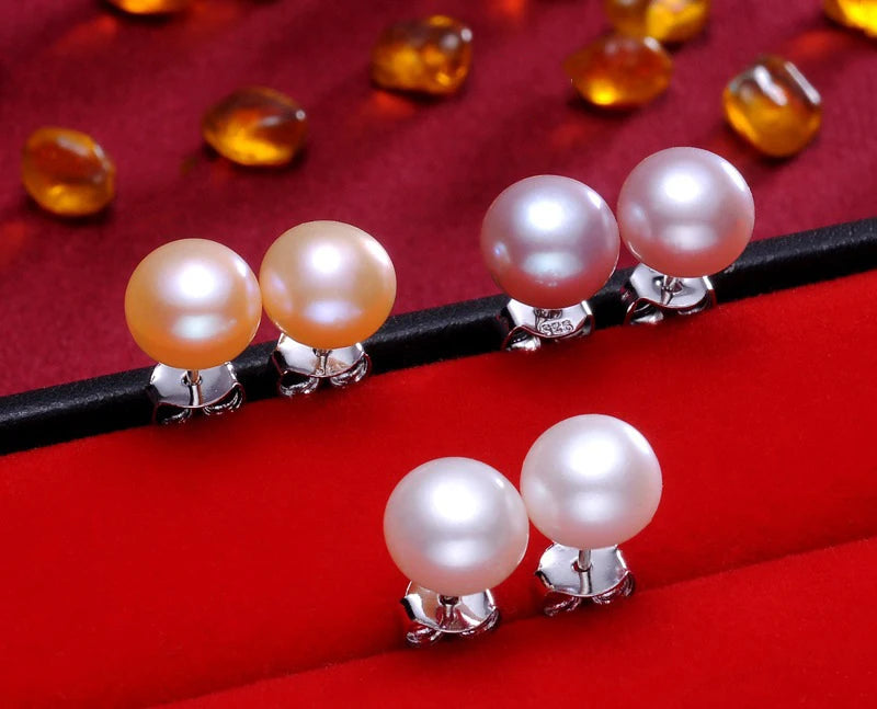 Natürliche Süßwasserperlen-Ohrstecker für Frauen Luxuriöser feiner Schmuck Echte 925er Sterlingsilber-Ohrringe