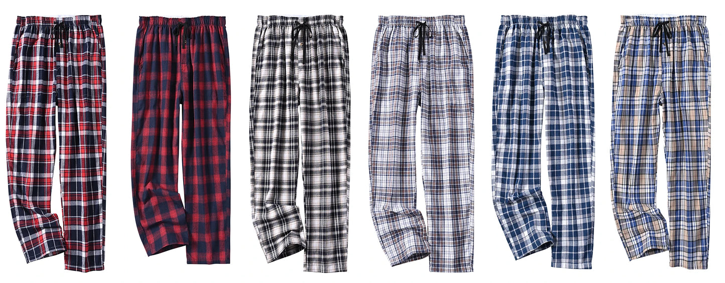 Pyjama Homme 3 Pièces Coton Carreaux, Pantalon de Pyjama Long Carreaux avec Taille Élastique pour Homme