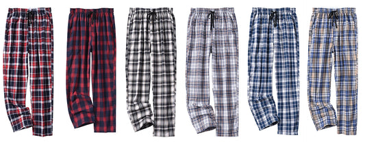 Men's 3Pcs Pajama Pants Cotton Plaid Pjs Sleeping Pants, Long Plaid Print Sleepwear Pajama Pants with Elastic Waist Homewear