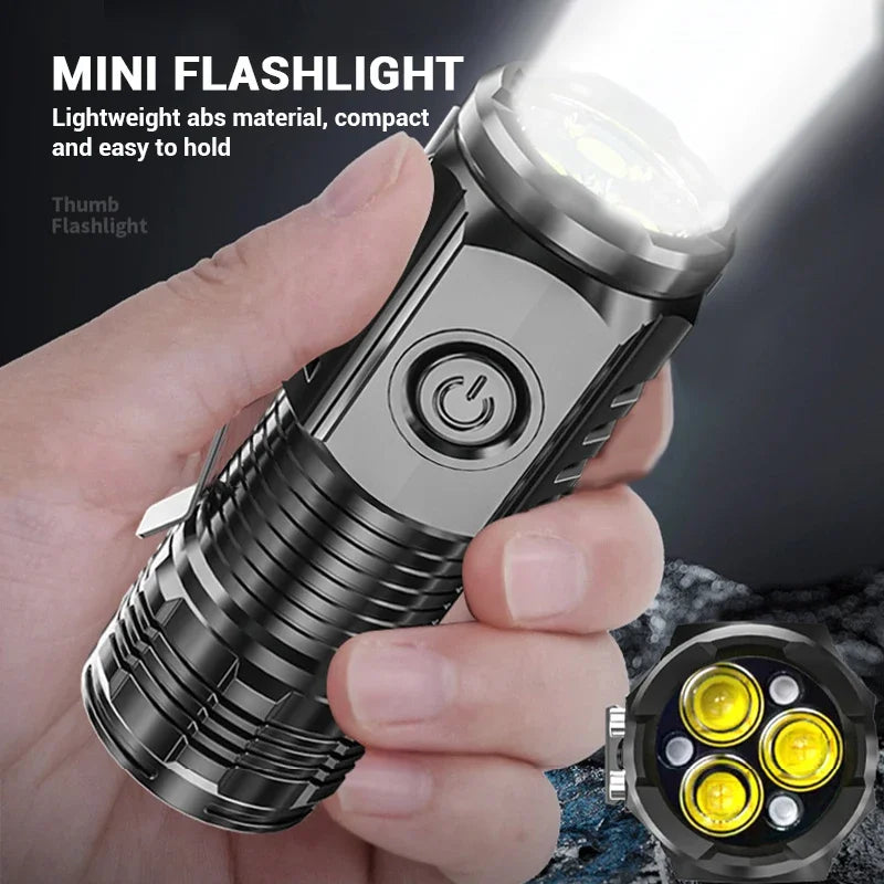 Lampe de poche portable super lumineuse 3 LED SST20 - Torche USB rechargeable de haute qualité, étanche avec CLIP DE CASQUETTE pour la randonnée et le camping