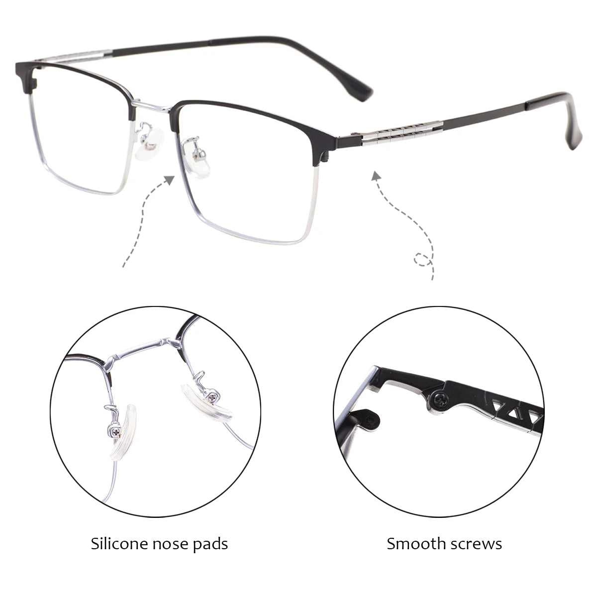 Monture de lunettes rectangulaires confortables en métal avec barre supérieure, pour hommes d'affaires, avec monture complète, pour verres correcteurs optiques