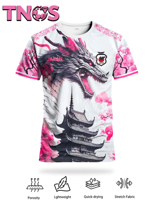 Japanese Dragon Men's Football Jerseys & Japanese Sakura Comfortable Sports Tops for Teenagers Football Match Training