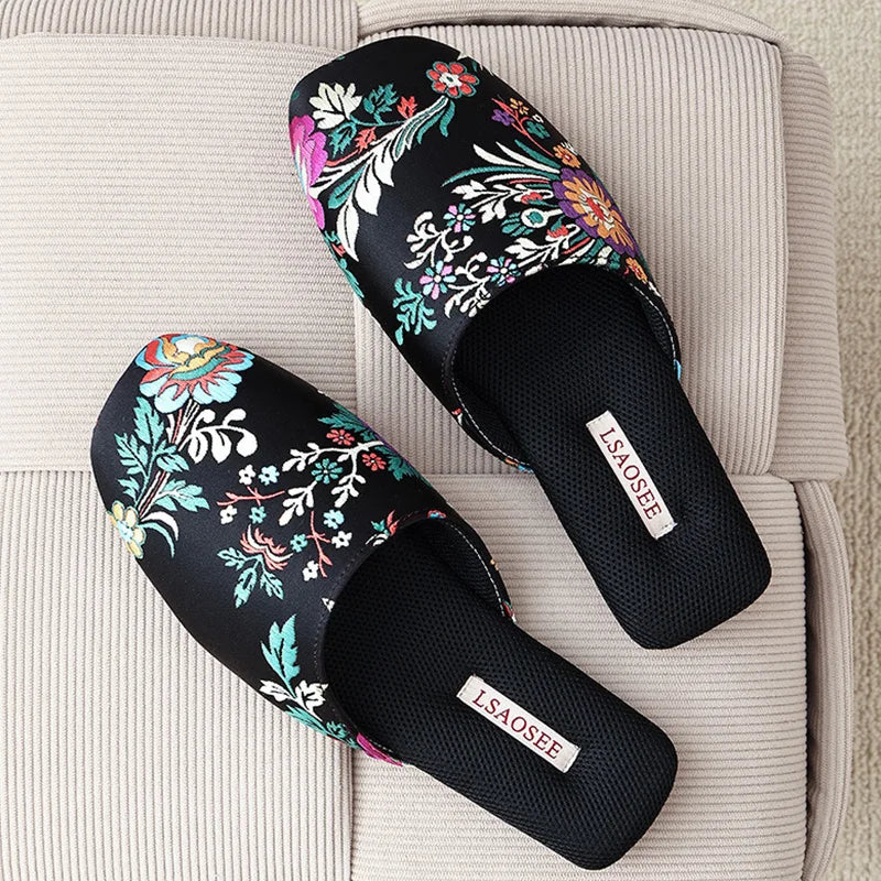 Spring and summer new Chinese embroidered slippers high-end light luxury classic beef tendon bottom home floor drag women