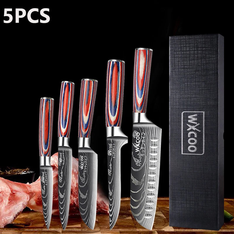 Professional Kitchen Chef's Knife Damascus Japanese Santoku Slicing Knife Meat Cleaver Stainless Steel Butcher Knife with Box