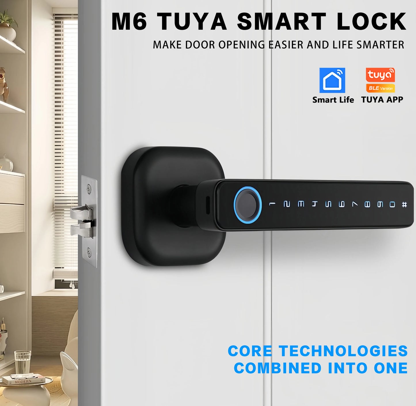 Serrure intelligente CDOK 2025 Nouvelle M6 Tuya Bluetooth, serrure de porte, serrure à empreinte digitale, serrure à mot de passe, méthodes de déverrouillage multiples